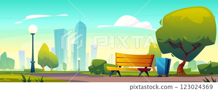 Downtown skyscrapers behind public park. 123024369