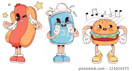 Groovy fast food characters set Groovy fast food characters set 123024373