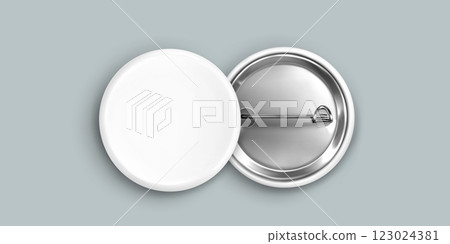 White blank pin button mockup. Round badge vector 123024381