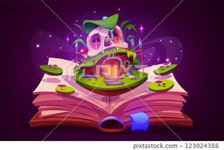 Magical open tale book with elf or animal house 123024388