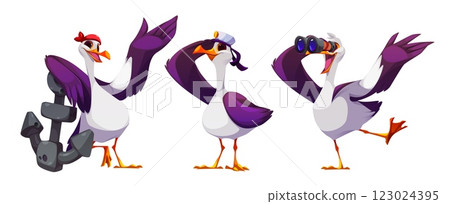 Cute seagull characters in different poses 123024395