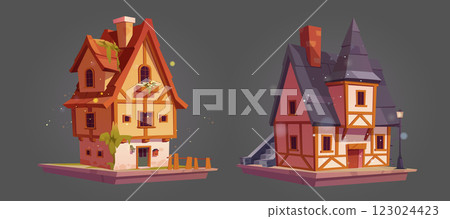 Game asset platform set of suburban cottage houses Game asset platform set of suburban cottage houses 123024423