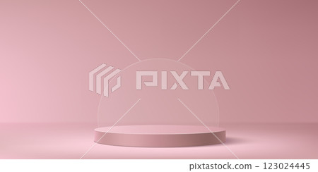 Luxury pink platform with circular glass element. 123024445