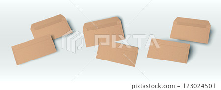 Brown open paper mail mockup. Kraft envelope set 123024501