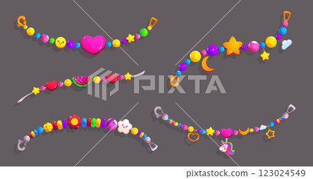Friendship bracelets set on black background Friendship bracelets set on black background 123024549