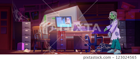 Deserted detective office with spooky zombie 123024565