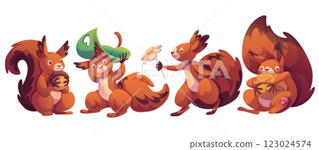 Cute squirrel character set in different poses 123024574