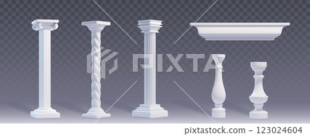 White marble pillars set on transparent background White marble pillars set on transparent background 123024604