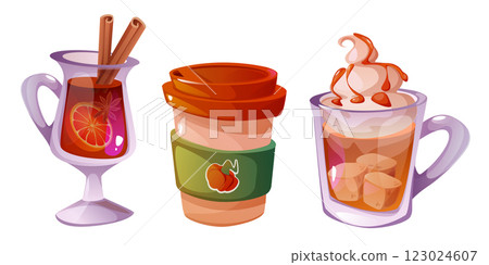 Hot spicy drinks set isolated on white background Hot spicy drinks set isolated on white background 123024607