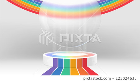 Minimalist podium with rainbow stripes. 123024633