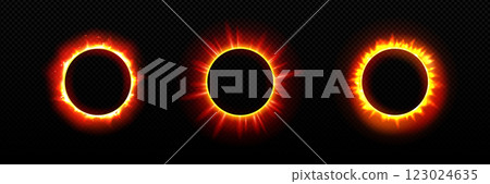 Luminous solar eclipse with orange and red rings 123024635