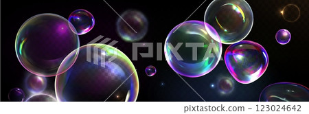 Soap bubbles pattern on transparent background 123024642