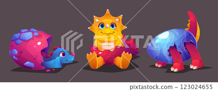 Cute dinosaur baby hatch egg. Dino born vector Cute dinosaur baby hatch egg. Dino born vector 123024655