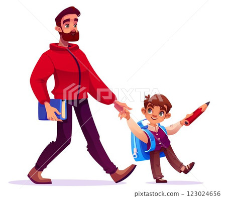 School child walk with father School child walk with father 123024656