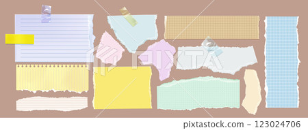 Collection of torn paper pieces with patterns Collection of torn paper pieces with patterns 123024706