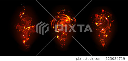 Red spell for magic wand effect with smoke vector 123024719