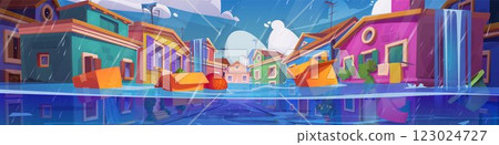 Rain and flood disaster after hurricane in city 123024727