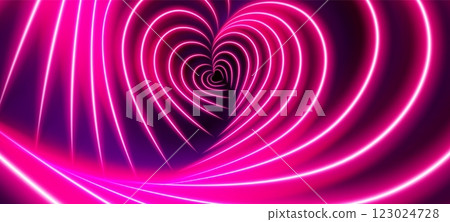 Neon pink heart shaped tunnel background 123024728