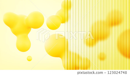 Ribbed glass pattern with yellow 3d blob shapes Ribbed glass pattern with yellow 3d blob shapes 123024748