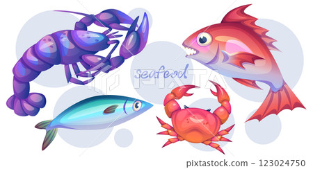 Bright seafood collection - lobster, fish, crab 123024750