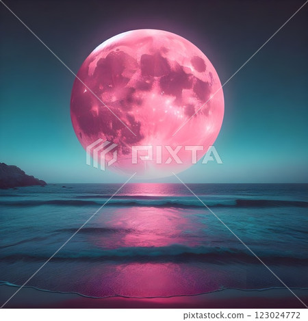 Pink Moonrise.-插圖素材 [123024772] - PIXTA圖庫
