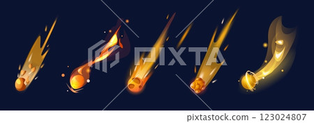 Asteroid comet fall on high speed with fire trail 123024807