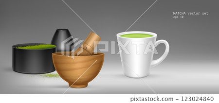 3d green matcha powder. Japan tea or latte drink 123024840