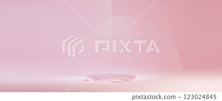 Round glass podium on light pink background Round glass podium on light pink background 123024845