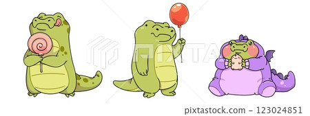 Funny crocodile characters set 123024851