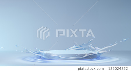 Cylinder podium standing on water surface 123024852