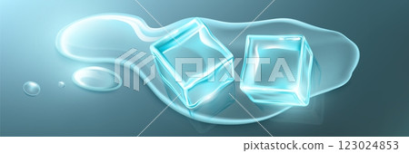 Ice cubes melting on glossy background 123024853