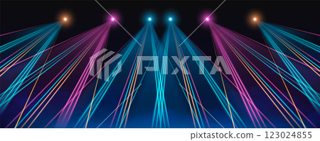 Bright colorful crossing laser light beams 123024855