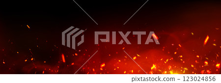 Fire sparks floating upward on dark background. 123024856