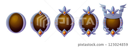 Brown game progress badges set Brown game progress badges set 123024859