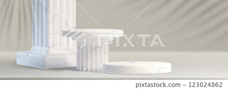 3d marble pillar podium. White column pedestal 123024862