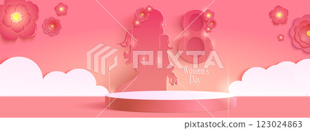 International Women Day banner with podium International Women Day banner with podium 123024863