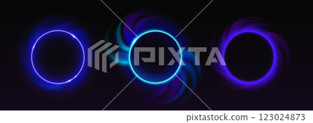 Blue neon light circles set 123024873
