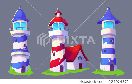Cartoon lighthouse for maritime game design 123024875