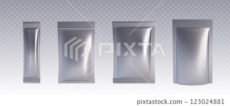 Pouch bag mockup set in silver metallic color 123024881