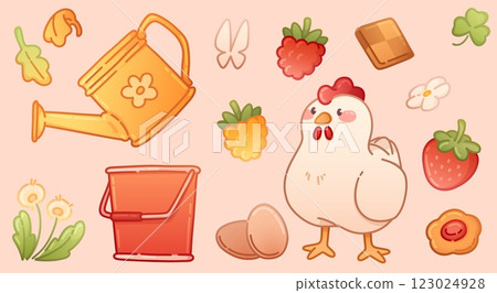Cute farm scene in rustic cottagecore aesthetics 123024928
