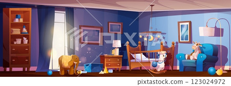 Nursery room interior with blue walls 123024972