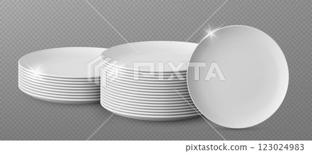 Pile of white clean plate. Kitchen dish stack 123024983