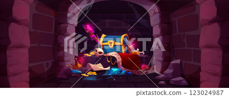 Royal treasure pile in medieval castle dungeon. 123024987