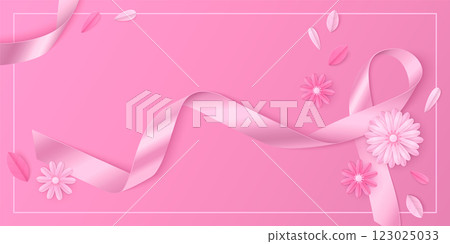 Pink breast cancer background with ribbon vector 123025033