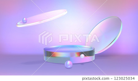 Round podium with glass morphism decoration 123025034