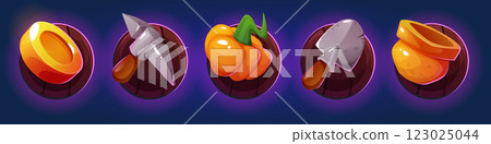 Farm themed game icons set 123025044