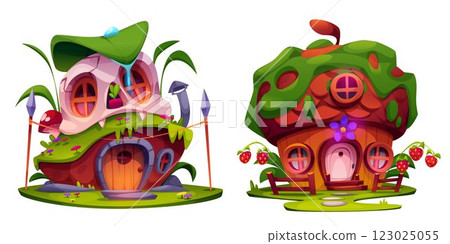 Fairytale gnome houses set isolated on white Fairytale gnome houses set isolated on white 123025055