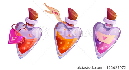 Magic love potion in glass bottle cartoon icon. 123025072