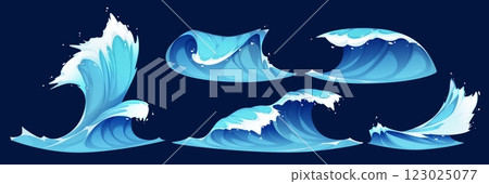 Sea waves set isolated on background 123025077