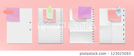 Memo note and fold paper sheet with tape vector Memo note and fold paper sheet with tape vector 123025083